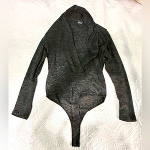 Dark grey low cut collar bodysuit top; Size: M